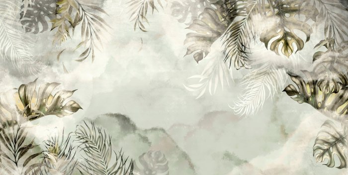 Papier peint  Motif aquarelle de feuilles tropicales sur fond vert