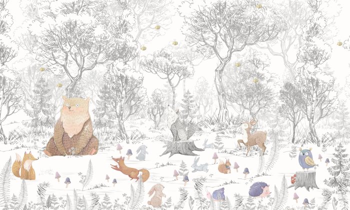 Papier peint  Animaux dans la forêt illustration de style conte de fées