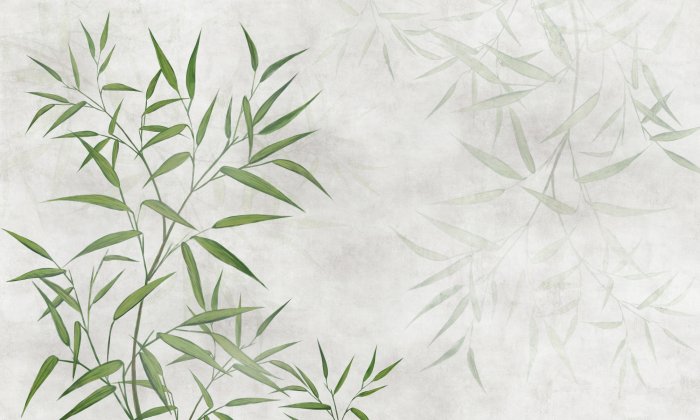 Papier peint  Motif délicat avec bambou vert sur fond gris