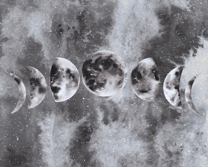 Papier peint  Phases de la lune sur un fond de ciel en aquarelle