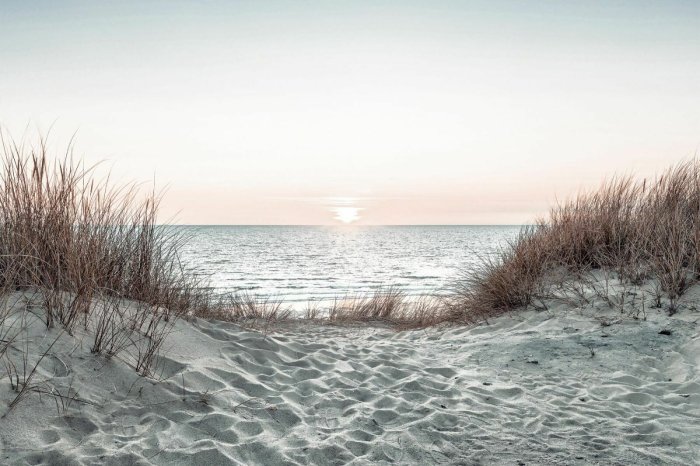 Papier peint  Coucher du soleil sur la mer et plage de sable paysage pittoresque