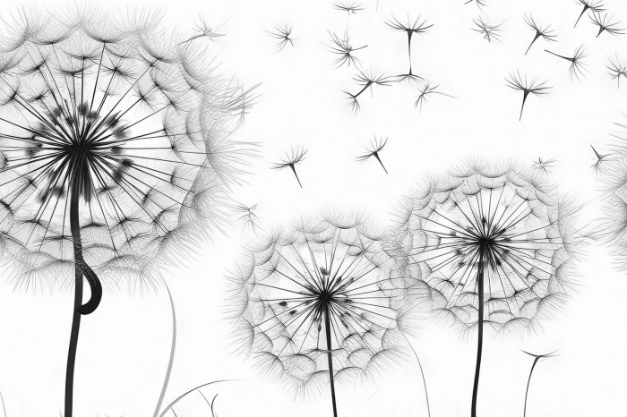 Papier peint  Pissenlits noir et blanc motif botanique moderne