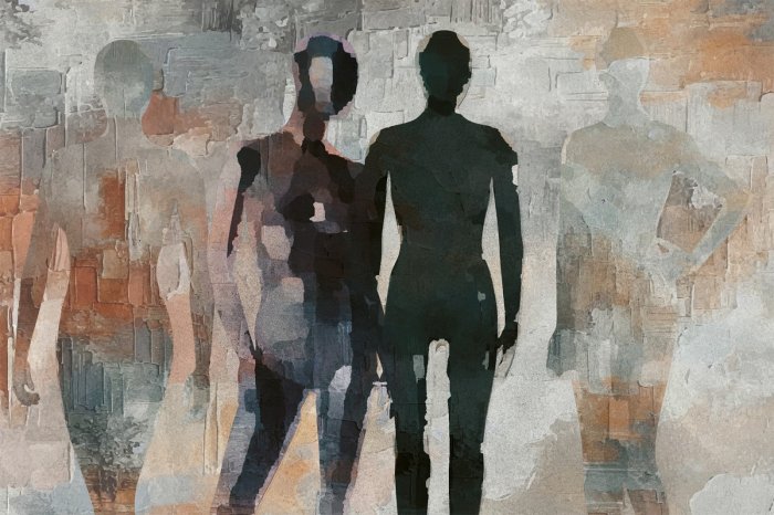Papier peint  Un modèle moderne avec des silhouettes humaines abstraites sur un fond artistique