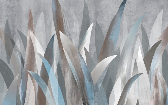 Papier peint  Feuilles tropicales sur fond en texture béton dans un style abstrait