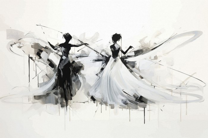 Papier peint  Motif moderne femmes dansantes abstraction sur fond blanc texturé