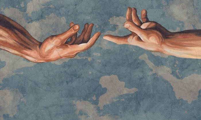 Papier peint  Mains humaines sur un fond abstrait de ciel