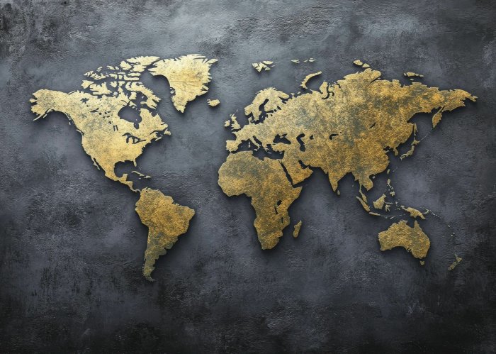 Papier peint  Carte du monde sur fond de béton brut style moderne