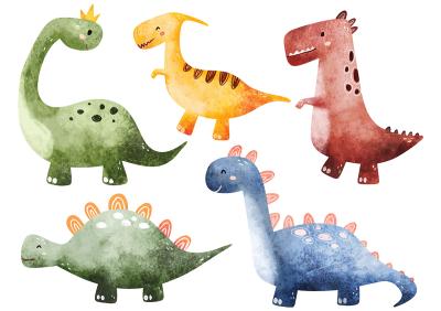 Sticker  Dinosaures colorés en style aquarelle