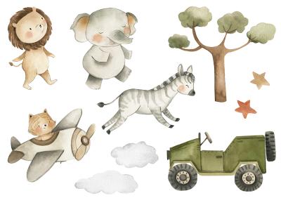 Sticker  Animaux de safari et véhicules pour enfants