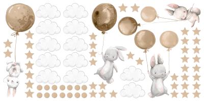 Sticker  Lapins avec des ballons parmi les nuages