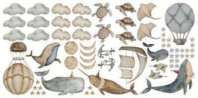 Sticker  Baleines nuages bateaux et ballons motif pour enfants