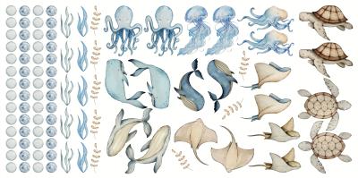 Sticker  Animaux marins baleines pieuvres méduses