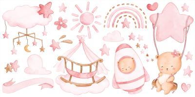 Sticker  Composition bohème avec des ours et des nuages