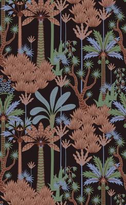 Sticker  Végétation tropicale dans des tons de brun de vert et de bleu sur fond sombre