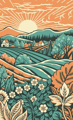 Sticker  Coucher de soleil sur une prairie