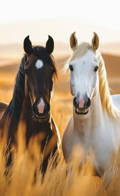 Sticker  Deux chevaux dans l’herbe haute
