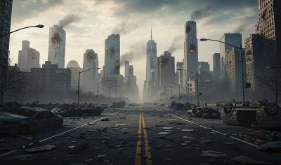 Sticker  Ville moderne scène de science-fiction