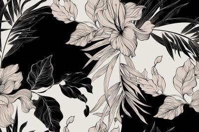 Sticker  Fleurs et feuilles en noir et blanc