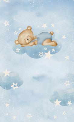 Sticker  Ours en tenue bleue dormant sur un nuage parmi les étoiles