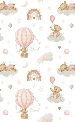 Sticker  Ours avec des ballons sur des nuages et des arcs-en-ciel