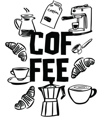Sticker  Inscription noire café parmi des icônes