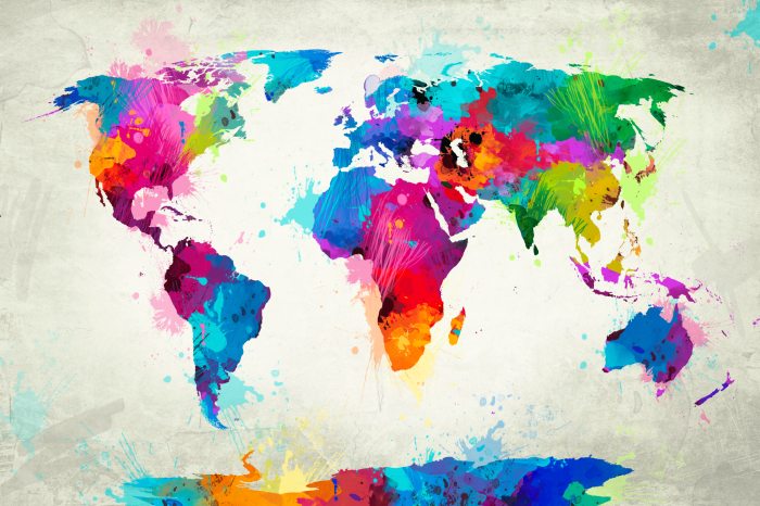 Tableau  Carte du monde abstraite aux couleurs vibrantes à l&#39;aquarelle