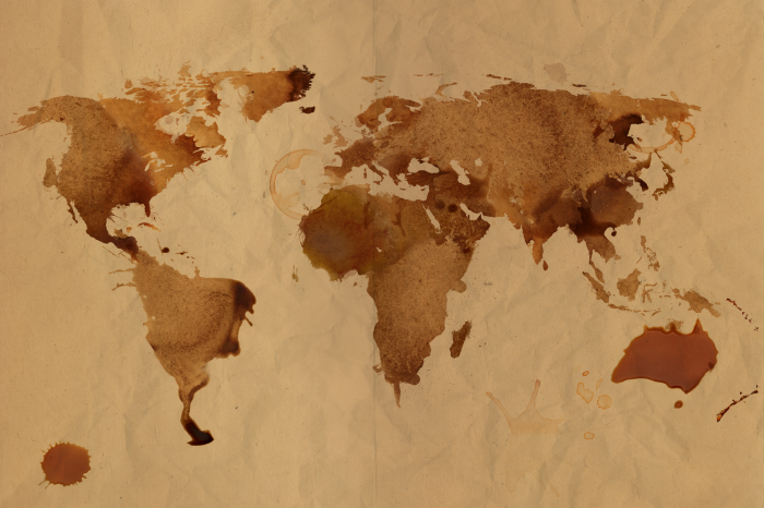 Tableau  Carte du monde vintage tachée de café