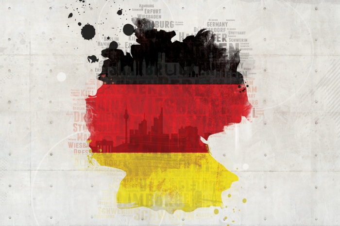 Tableau  Carte de l&#39;Allemagne avec drapeau et noms des villes sur fond clair