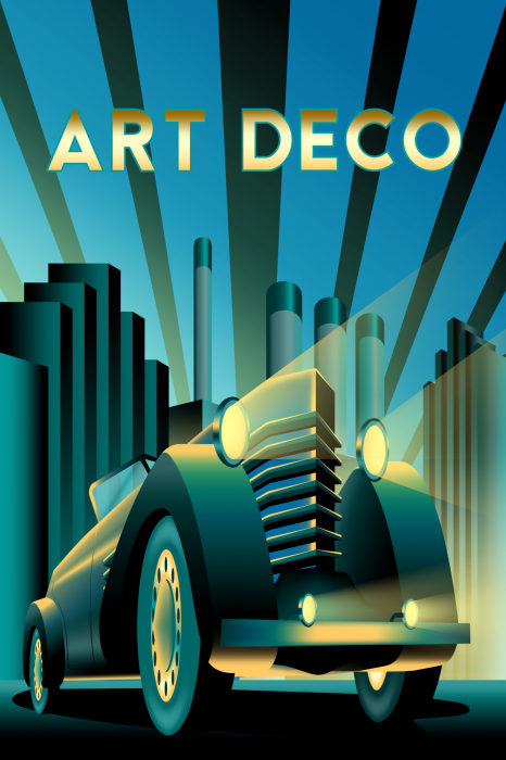 Tableau  Un graphisme représentant une voiture classique et le mot Art déco