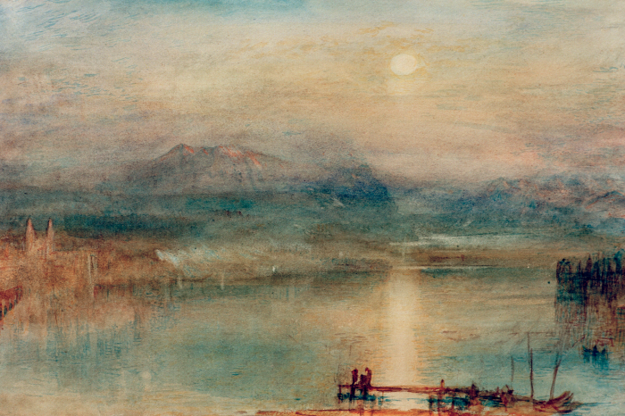 Tableau  Un lac paisible baigné par la lueur du soleil couchant