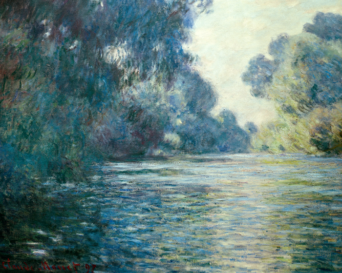 Tableau  Un paysage pittoresque d&#39;une rivière entourée d&#39;arbres verdoyants luxuriants