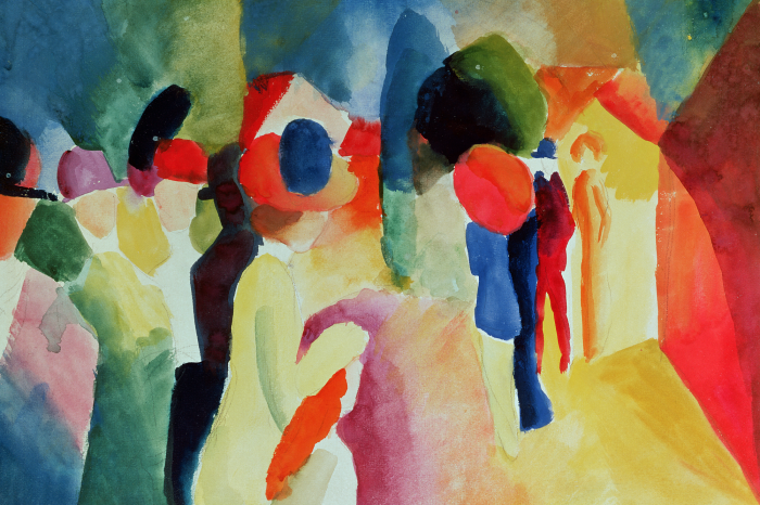 Tableau  Abstraction dynamique et colorée avec des silhouettes humaines