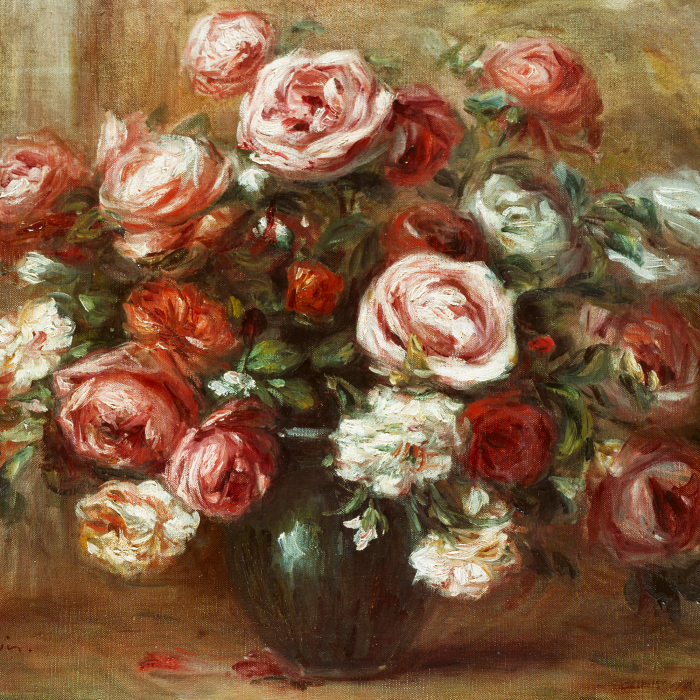 Tableau  Des roses dans un vase vert, un bouquet plein de vie