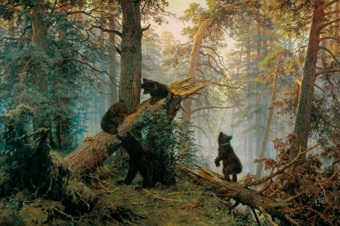 Tableau  Le silence du matin dans la pinède avec les ours