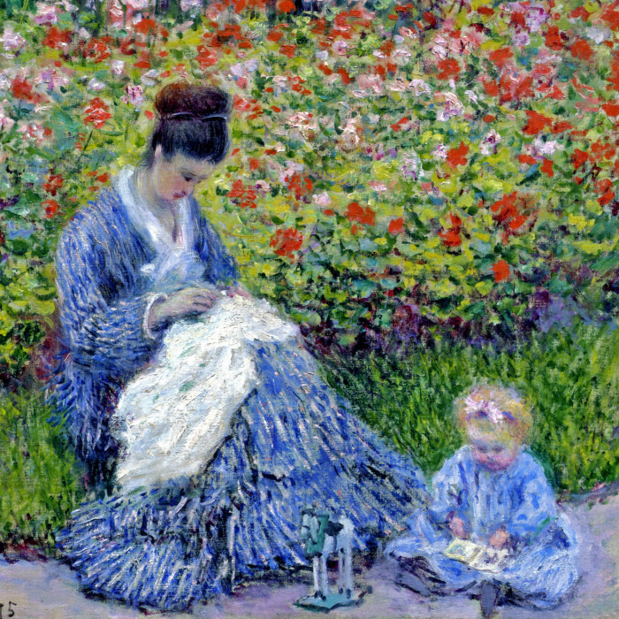 Tableau  Une mère et son enfant entourés d&#39;un jardin fleuri