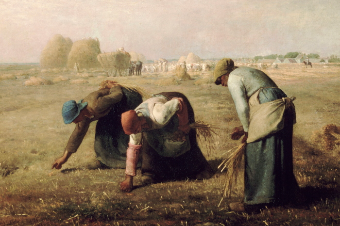 Tableau  Des femmes cueillent des épis de blé dans un champ.