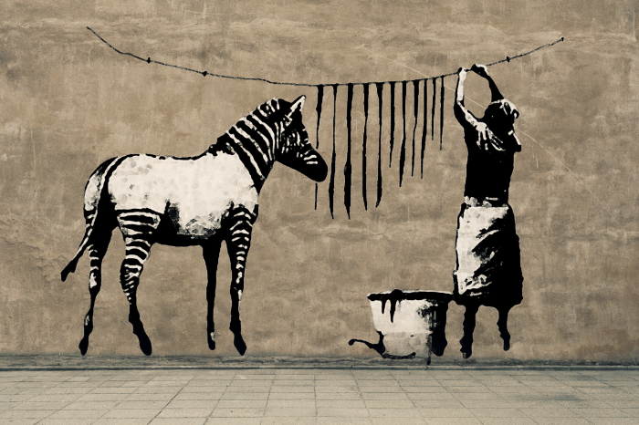 Tableau  Banksy: Washing Zebra on Concrete (1 Part) Wide