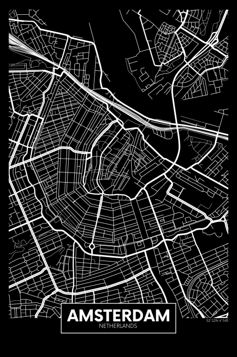 Tableau  Dark Map of Amsterdam (1 Part) Vertical