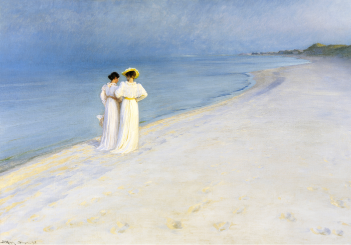 Tableau  Des silhouettes élégantes en robes blanches au bord de la mer