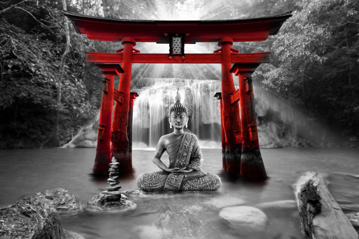 Tableau  Buddha Smile (1 Part) Wide Red