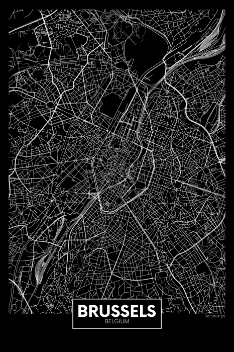 Tableau  Dark Map of Brussels (1 Part) Vertical
