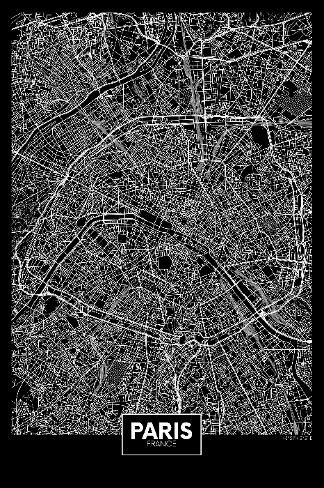 Tableau  Dark Map of Paris (1 Part) Vertical