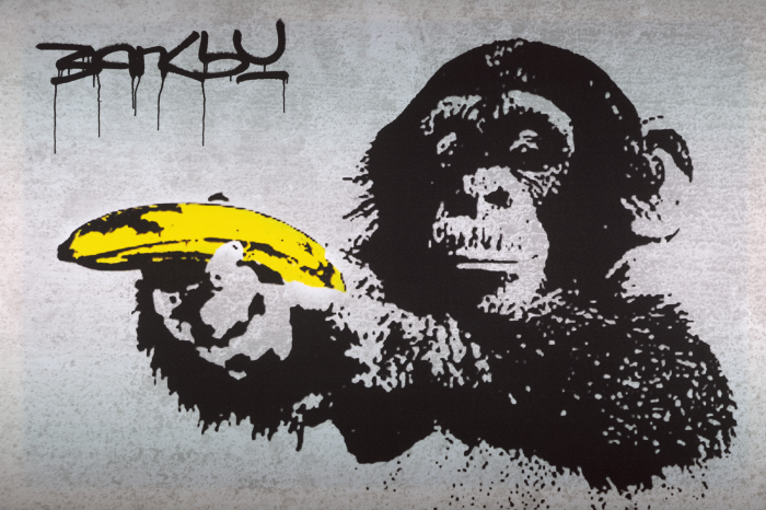 Tableau  Arrête ou le singe va tirer! (Banksy)