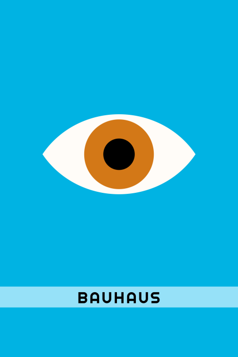 Tableau  Œil minimaliste avec lettrage Bauhaus dans des tons de bleu