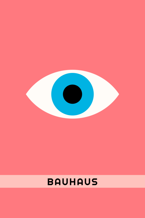 Tableau  Un œil minimaliste avec l&#39;inscription Bauhaus sur fond rose.