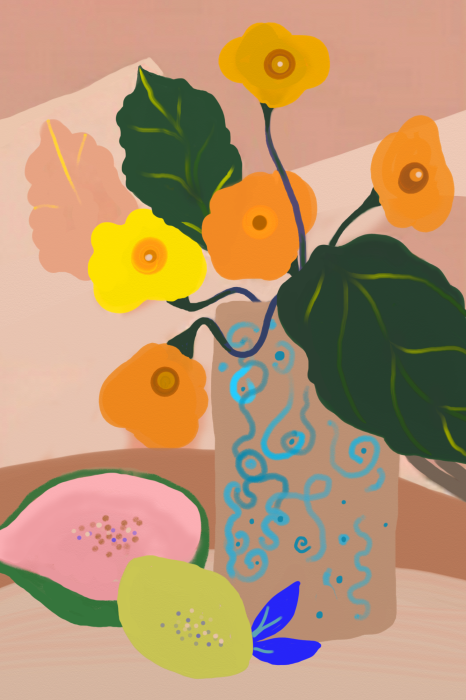 Tableau  Fleurs dans un vase dans un style illustré
