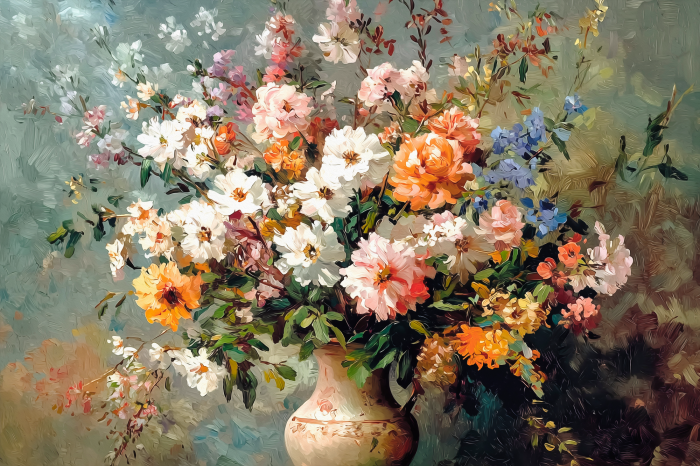 Tableau  Nature morte avec un bouquet de fleurs colorées