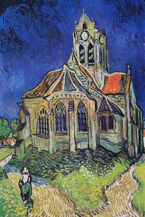 Tableau  Une vieille église entourée de végétation en fleurs