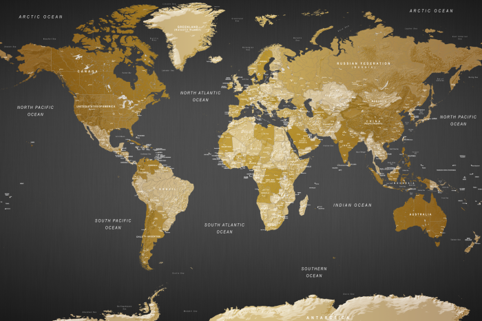Tableau  Une élégante carte politique du monde sur fond noir