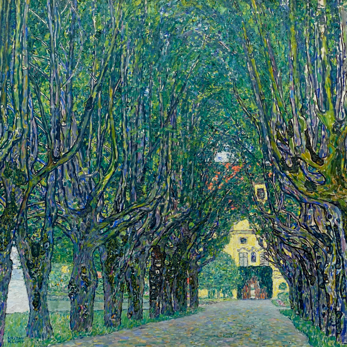 Tableau  Une majestueuse allée d&#39;arbres menant au château